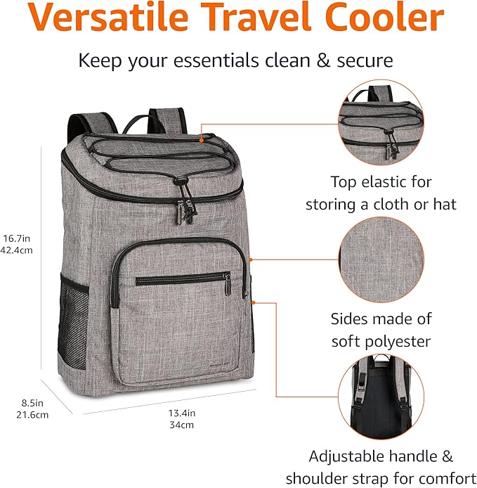 Amazon Basics Reusable Insulated Soft Cooler Backpack, 30 Can Capacity, Gray
