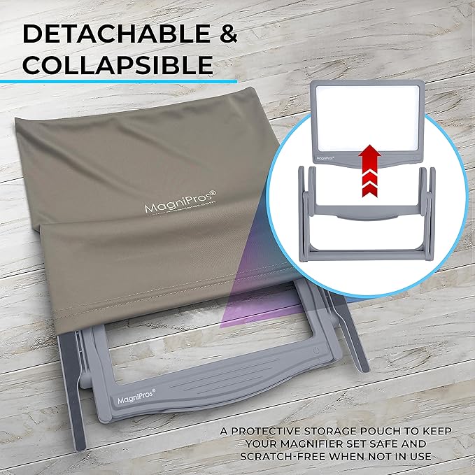 MAGNIPROS Patented 5X [Rechargeable] LED Page Magnifier with Foldable Stand | Eye Caring 3-Color Light Modes & Anti-Glare Lens for Reading Fine Print, Crafting, Low Vision & Seniors