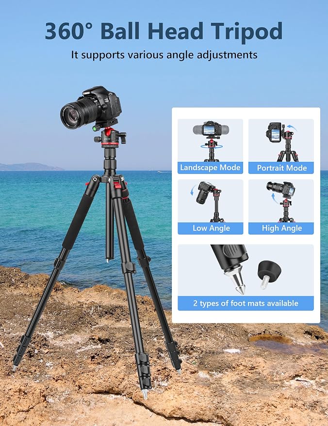 78" Porfessional Tripod for Camera & Phone, Victiv Aluminum Camera Tripod - Image 7