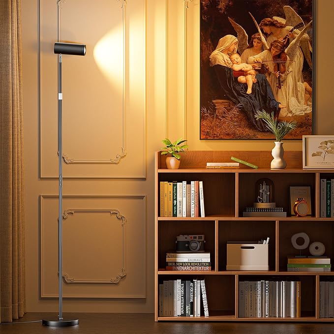 SIBRILLE Spotlight Floor Lamp, Tall LED Standing Lamp with Remote/Touch Control, 2700K-6500K, 350°Rotating Head Standing Lamp, Reading Floor Lamp for Living Room, Bedroom, Office & Wall Art, Black
