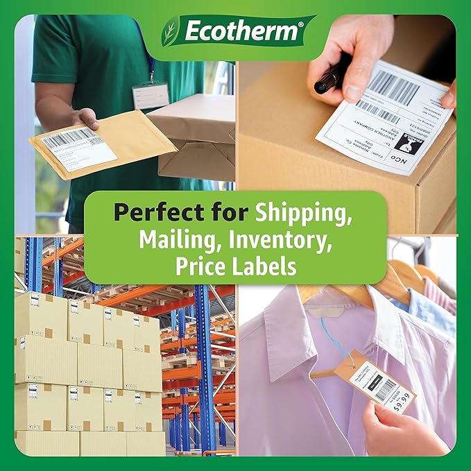 4" x 1.5" Thermal Labels | 4 Rolls | 3940 Labels | fits Zebra, Munbyn, Rollo, Godex, Arkscan, iDPRT, Offnova Thermal Label Printers and More | Blank White Adhesive Stickers by Ecotherm