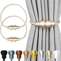 Nieffeiy Magnetic Curtain Tiebacks Outdoor Curtain Tie Backs Rope Decorative Magnetic Curtain Holders for Drapes Window Treatment Holdbacks, Beige 2Pack