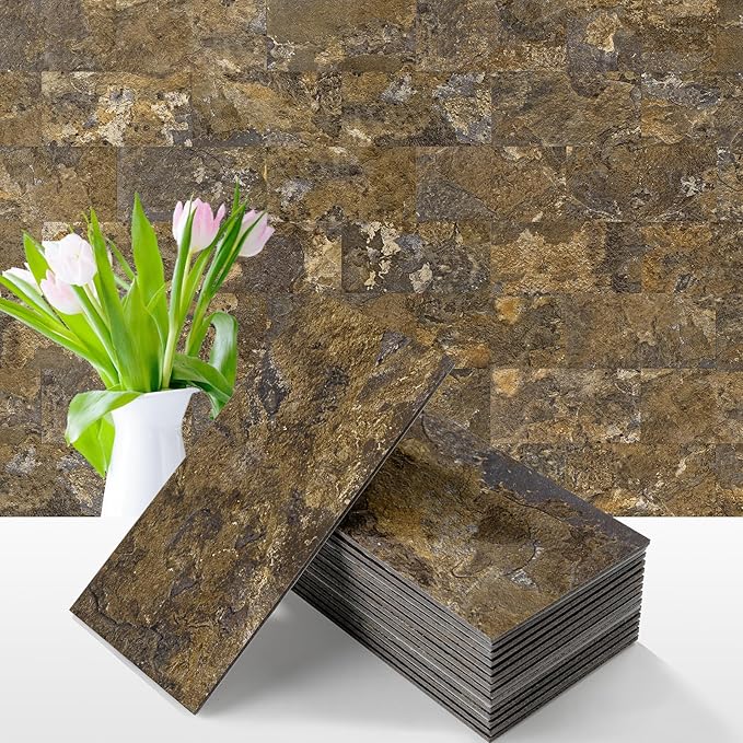 Vamos Tile 100 Pieces Peel and Stick Backsplash Tiles, 3" x 6" PVC Subway Tile, Rust Slate Stick on Backsplash Tiles for Kitchen/Bathroom/Fireplace/Laundry/Camper
