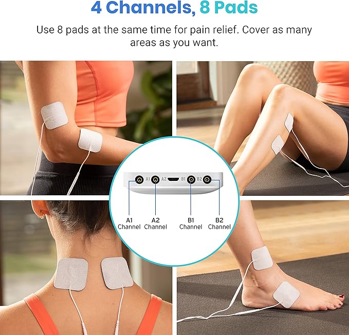 Etekcity 4-Channel Rechargeable TENS Unit,FSA-HSA Eligible Muscle Stimulator for Pain Relief, After-Exercise Relaxation, Physical Therapy, 8 Electrode Pads, Back,Neck,Shoulder,Sciatica, Period Cramps