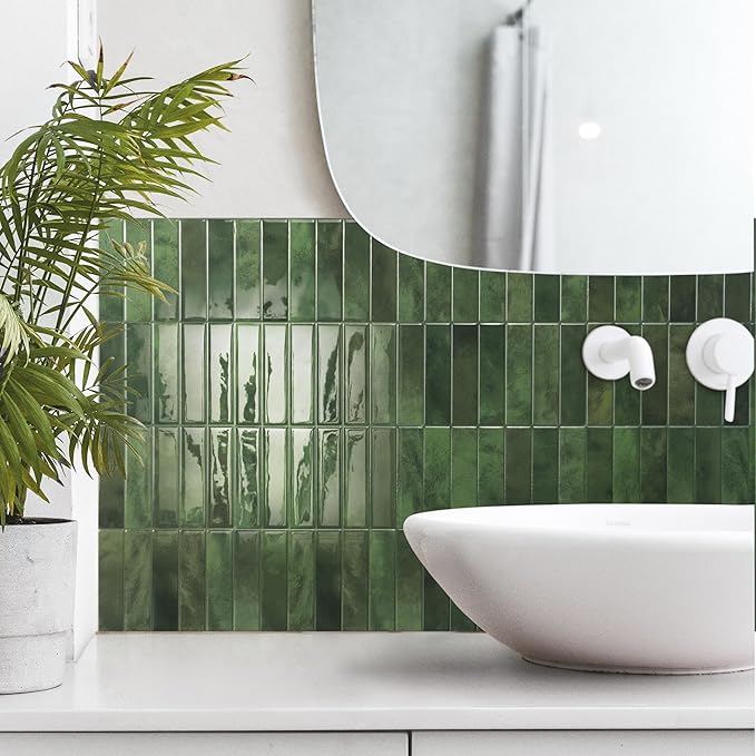 Smart Tiles SMART TILES Peel and Stick Backsplash - 5 Sheets of 11.43'' x 9'' - 3D Adhesive Peel and Stick Tile Backsplash for Kitchen, Bathroom, Wall Tile, Sefrou Green