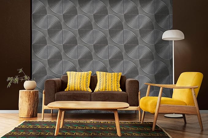 From Plain To Beautiful In Hours 9002 Arc Swell PVC 12 in x 12 in Peel and Stick Wall Panels (Covers / 10 sq.ft), Metallic Grey, 10 Piece
