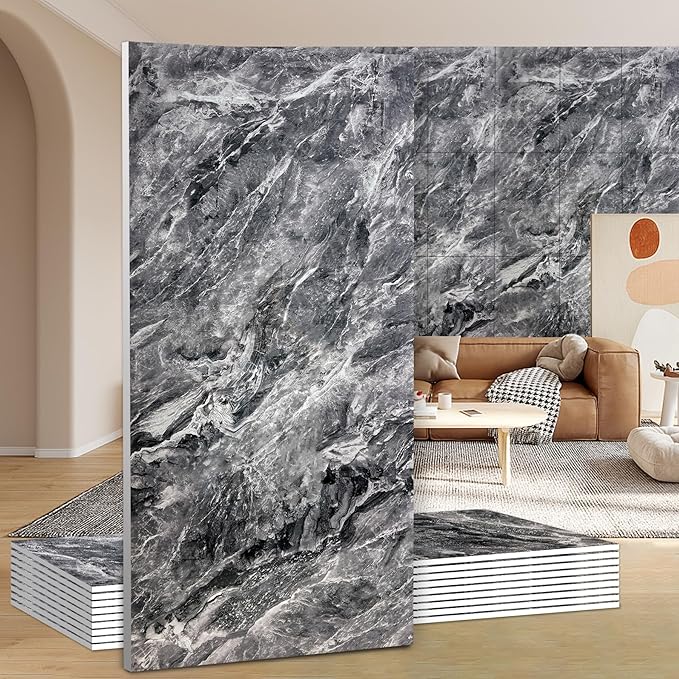 Wall Panels Peel and Stick，PVC Imitation Artificial Marble Tiles Sticker，10 pcs 23.6" L x 11.8" W，Heat-Resistant Backsplash Tile，Ideal for Kitchen Bathrooms Living Rooms Bedrooms.