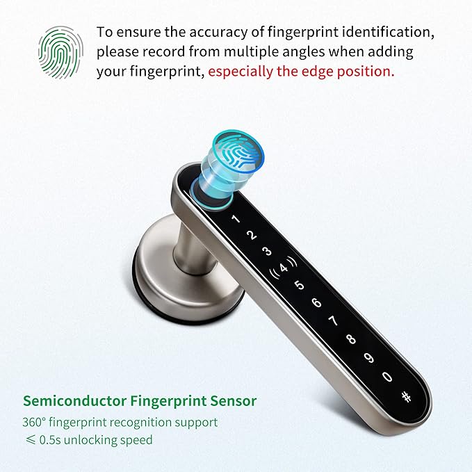 Smart Lock CATCHFACE Fingerprint Door Handle 5-1 Keyless Entry Door Lock,Smart Door Lock with Fingerprint/Code/Card/Key-Ideal for Front Door Hotel Office Office - Satin Nickel