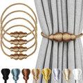 Nieffeiy Magnetic Curtain Tiebacks Outdoor Curtain Tie Backs Rope Decorative Magnetic Curtain Holders for Drapes Window Treatment Holdbacks, Khaki 4Pack