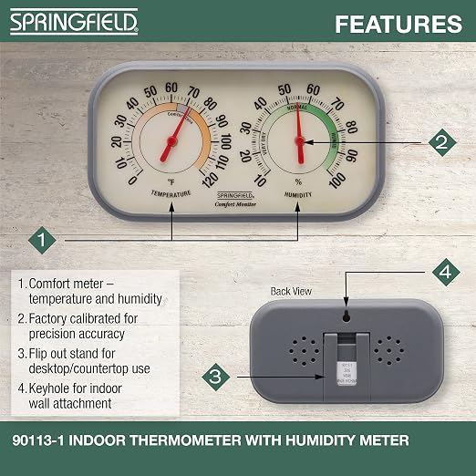 Springfield Color Track Humidity Meter and Indoor Thermometer, Analog Weather - Image 2