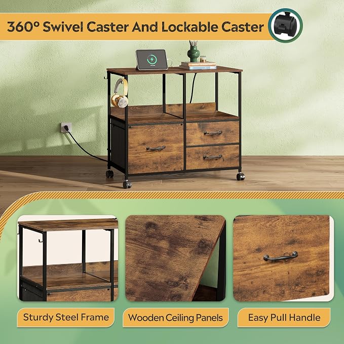 DEVAISE 3 Drawer Mobile File Cabinet, Rolling Printer Stand - Image 6