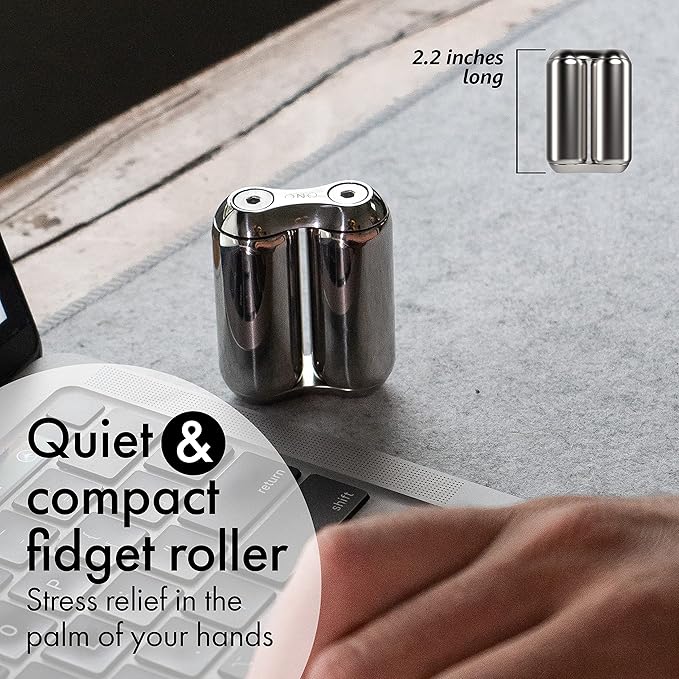 ONO Roller - Handheld Fidget Toy for Adults | Help Relieve Stress, Anxiety, Tension | Promotes Focus, Clarity | Compact, Portable Design (Natural, Mini Size - Stainless Steel)