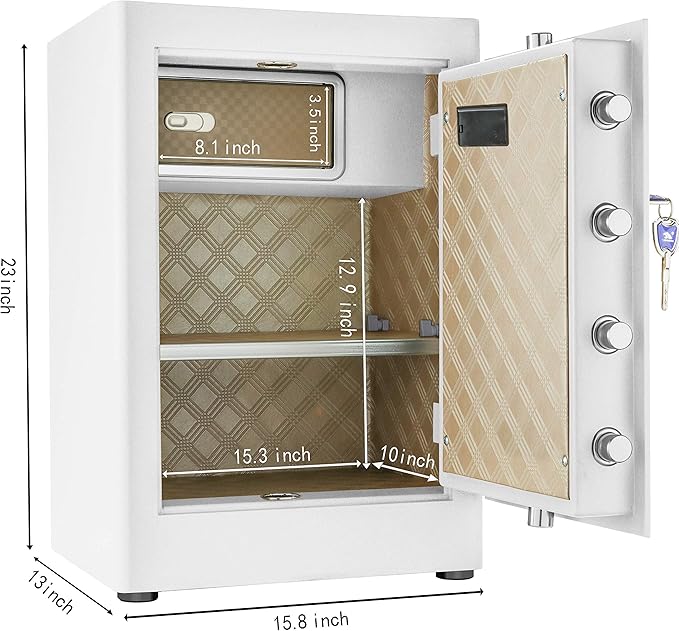 TIGERKING 2.05 Cu Ft Heavy Duty Security Home Safe – Digital Touchscreen Lock, Anti-Theft, Adjustable Shelves, Easy to Use, Ideal for Home or Office, White