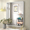 28x36 Brushed Silver Mirror for Bathroom, Nickel Silver Metal Framed Vanity Mirror with Beveled Border, Round Corner, Shatterproof, Anti-Rust (Horizontal/Vertical)