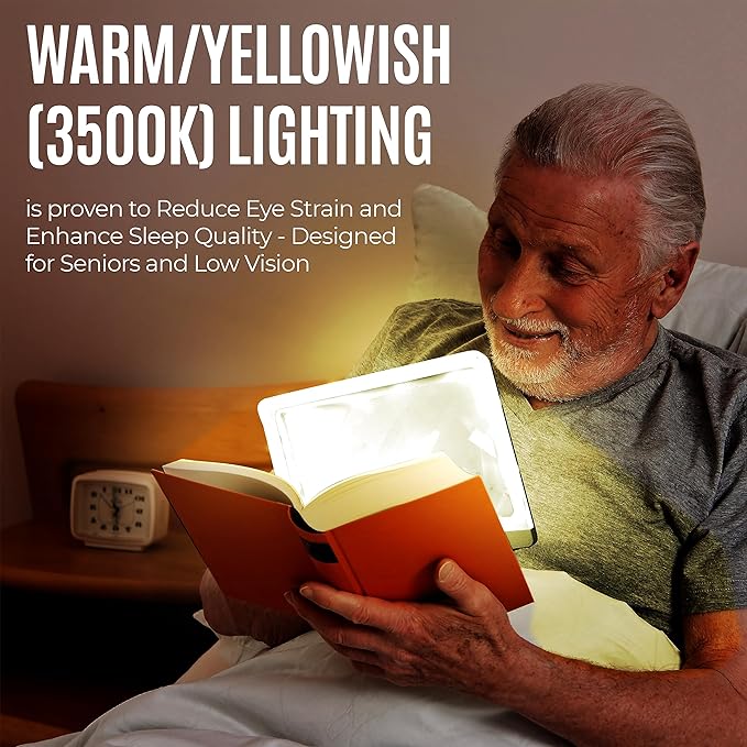 MagniPros 5X Rechargeable Large Ultra Bright LED Page Magnifier with Anti-Glare Lens & 3 Color Dimmable Light Modes, Relieve Eye Strain- Ideal for Reading Small Prints, Low Vision, Seniors