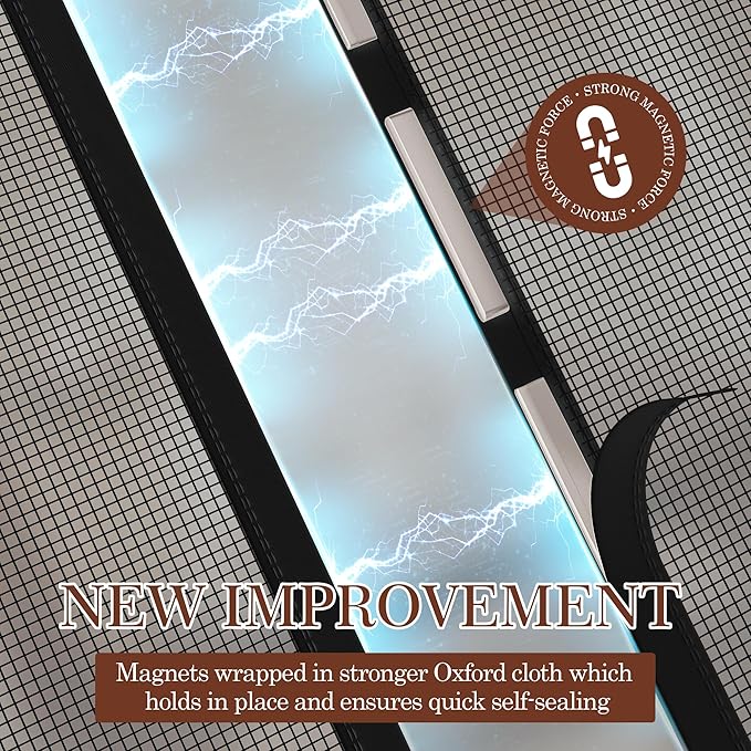 Yotache Magnetic Screen Door fits 72"x78" Doors, Screen Size 74"x79" High-Density Fiberglass Mesh with Powerful Magnets & Windproof Hasp for Sliding French Front/Back Doors, Black