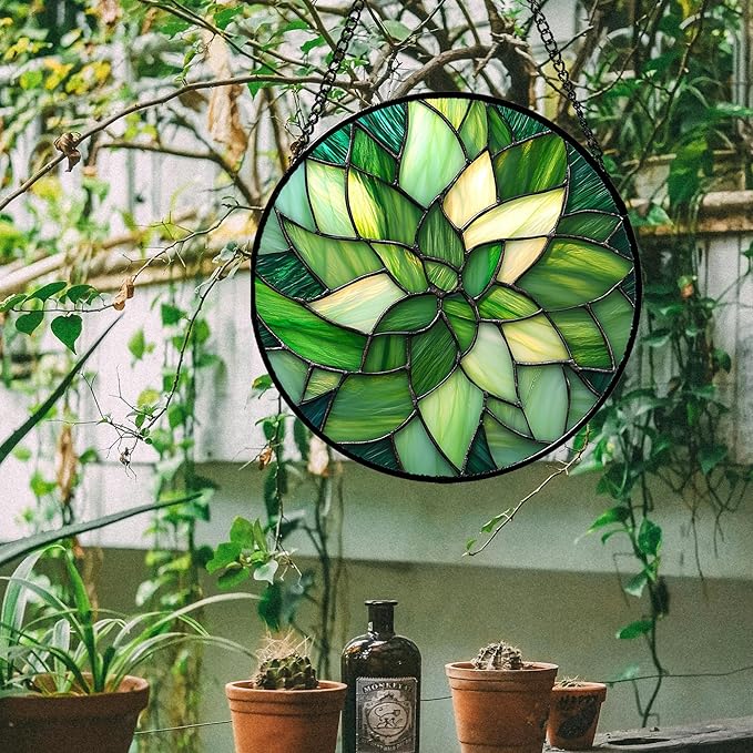 CRISGIF Stained Glass Window Hanging - Ireland Green Suncatcher for Doors Garden Patio Sun Catchers Decor Mother's St. Patrick's Day Birthday for Women Men Mom Nana Friend 7.8 in