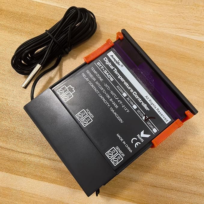 bayite DC 12V Fahrenheit Digital Temperature Controller 10A 1 Relay with NTC 10K Sensor