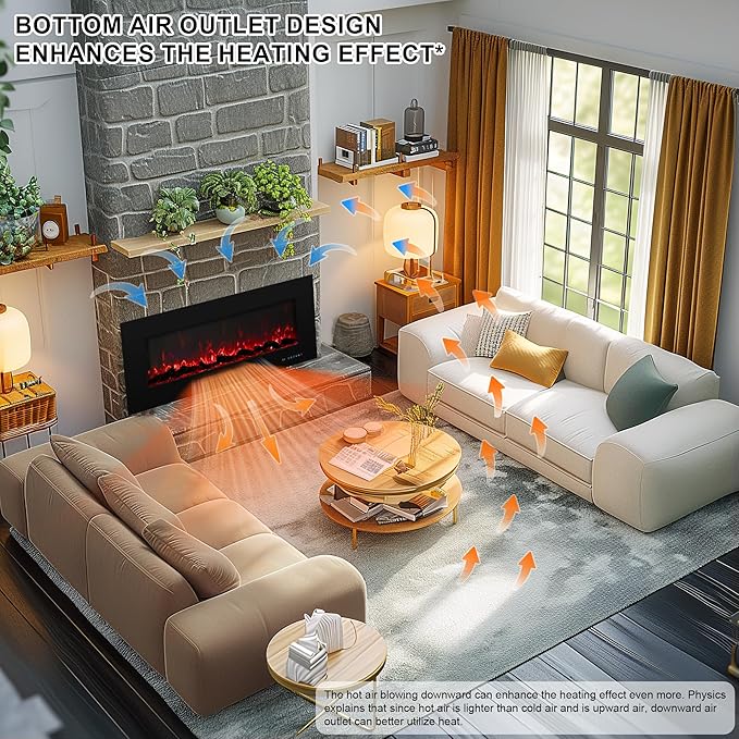 42" Electric Fireplace Inserts, Recessed & Wall Mounted Fireplace Heater Colorful Flame &Fuel, Remote Control Setting Dimer, Thermostat &Timer, Plug in &Hard-Wire Option, 750W/1500W, Black