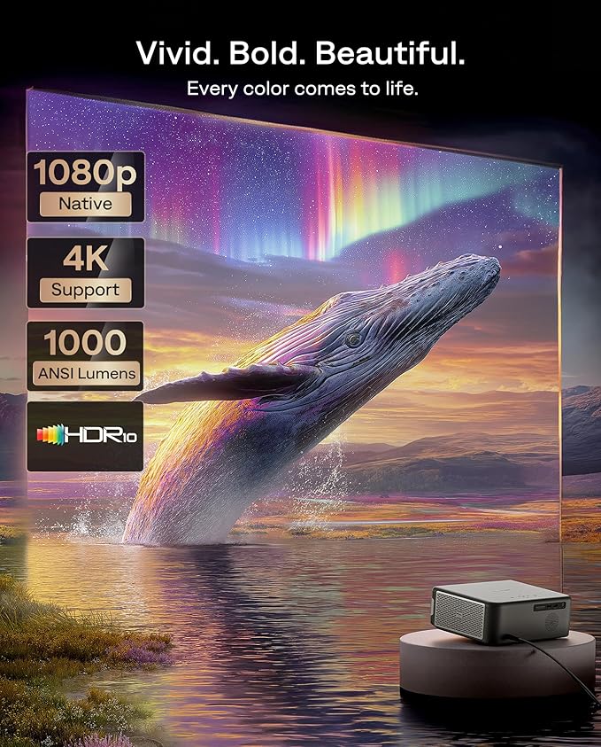 Aurzen EAZZE D1 MAX Upgraded Google TV Smart Projector 4K Supported, 1000 ANSI Lumens, MEMC Tech, Fully Automatics, 20W DoIby Audio, Home Theater Movie Projector with WiFi and Bluetooth, Black