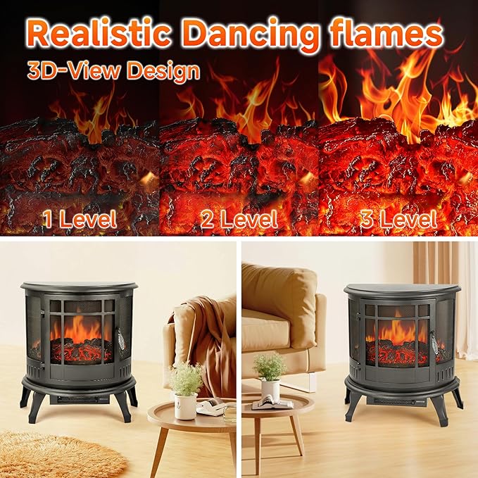 25in Electric Fireplace Heater Stove - Infrared Heater with Realistic LED 3D Flames and Remote Contro, Fire Place Electric, Fake Freestanding Fireplace for Indoor Use, Timer, 750 | 1500W