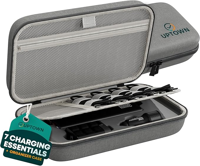 Uptown 7- Piece Travel Charging Tech Bundle – 10,000mAh Portable Charger, 45W GaN Wall Adaptor, 48W Car Charger & 4 Cables with Cord Organizer – Travel Essentials for Phones, Tablets & Laptops