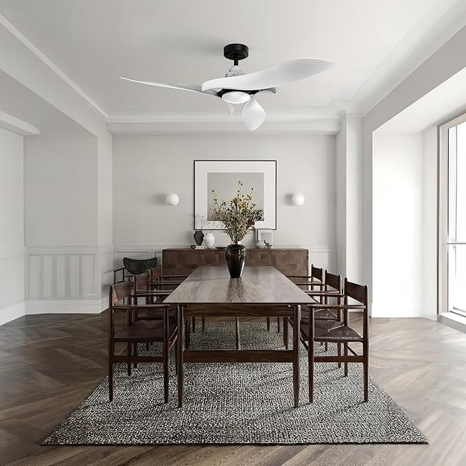 AEROFANTURE 54 Inch White Ceiling Fan, Quiet DC Motor with Remote, 6 Speeds and Reversible Airflow, Modern Indoor Fan for Bedroom or Living Room
