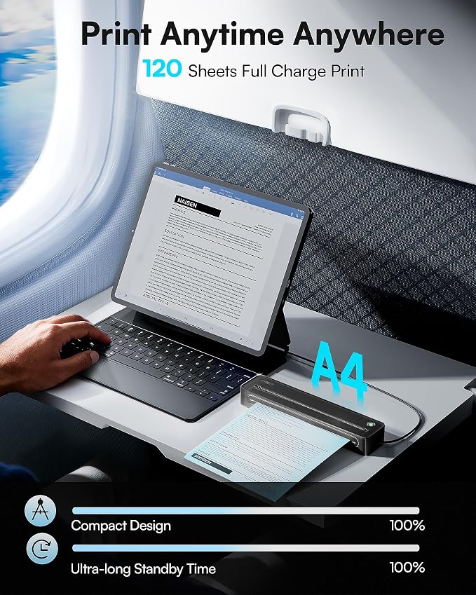 D90E Inkless Portable Printer for Travel, Supports 8.5 x 11 Inch Thermal Paper - Image 4