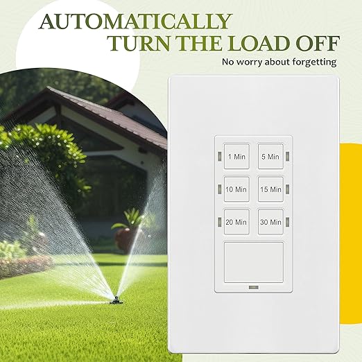 TG 30 Minute No Neutral Wire Countdown Timer Switch, 1-5-10-15-20-30 Min, for Bathroom Fans, Heaters, Lights, LED Indicator, 120VAC 800W, UL Listed, Screwless Wall Plate, White