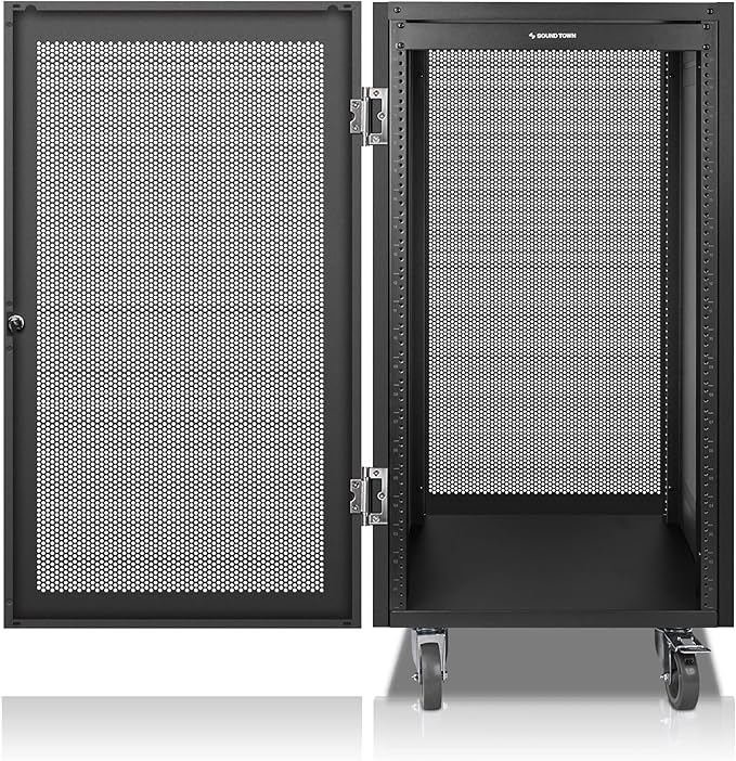 Sound Town 21U Universal Steel Rack, w/Mesh Doors, Locking Casters, Vented Side by SOUNDTOWN