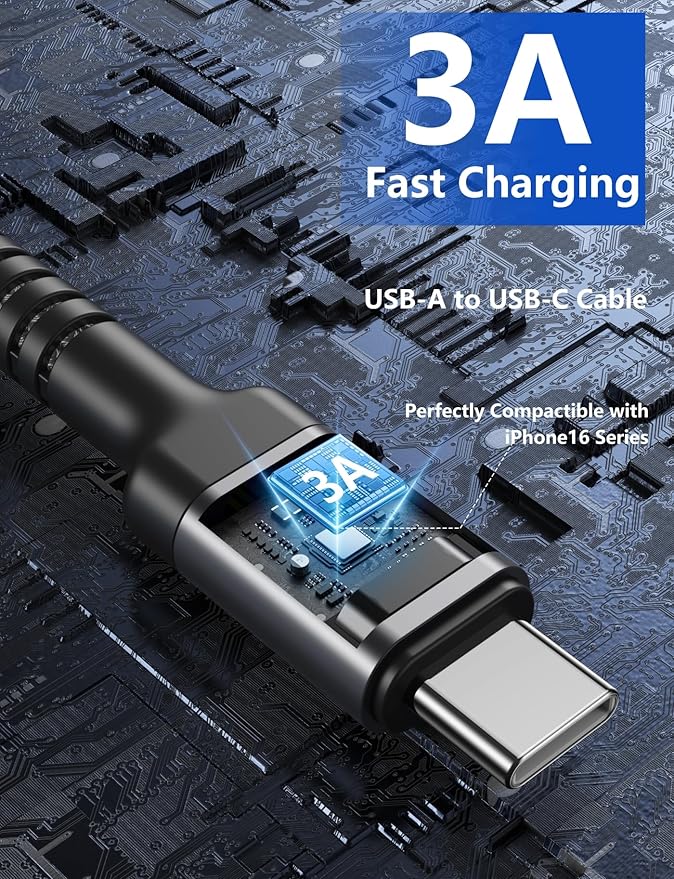 USB A to USB C Cable 15FT Extra Long, USB C Cable Fast Charging, Upgraded Extra Durable Braided USB C Cord for iPhone 17 16 15 Pro Max, MacBook Pro, Sam sung Galaxy S10 S9 Plus, LG and More-2Pack