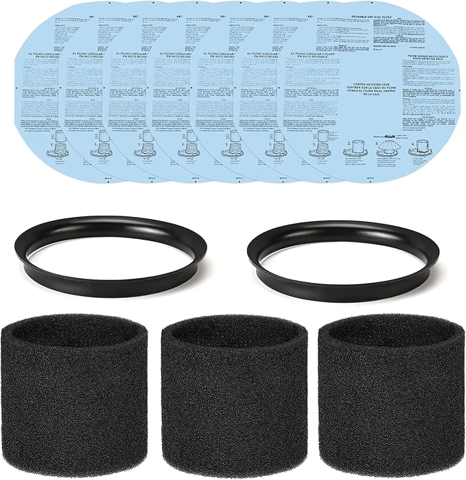Shop-Vac 90107 Paper Disc Filter and 90585 Foam Sleeve Filter, for Most Shop-Vac Wet/Dry Vacuum Cleaners 5 Gallon and Above, Replacement Parts #9010700, 9013700,9058500, 6 Pack