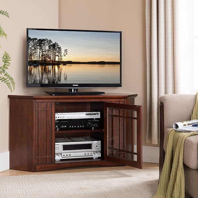 Leick Home 82285 Mission Corner TV Stand Made from Solid Wood, One Door and Adjustable Shelf, for 50" TVs, Mission Oak