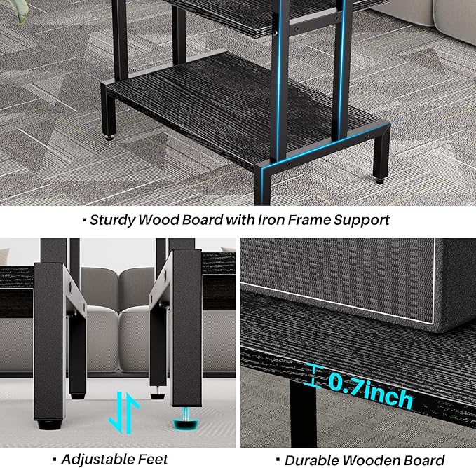Aquzee Media Stand, Gaming Shelf, 4 Tier Small Electronics Shelves Video Game Console Organizer Cabinet, Wood Stereo Racks AV Shelves for Entertainment Center Storage, Recreation Room Furniture,Black
