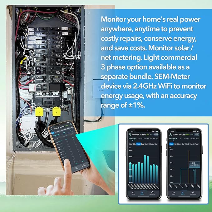 Smart Home Energy Monitor with 16 50A Circuit Level Sensors, Measure Power Usage in Real-Time, History with App (16 50A Circuit Level Sensors) - Compatible with Home Assistant