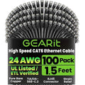 GEARit Cat 6 Ethernet Cable Pack - 100-Pack 1.5 ft Cat6 Ethernet Patch Cables | RJ45 Network Patch Cable, 10 Gbps Snagless Gold-Plated Connectors - Ethernet Cable Cat 6 for PC, TV, Router - Black