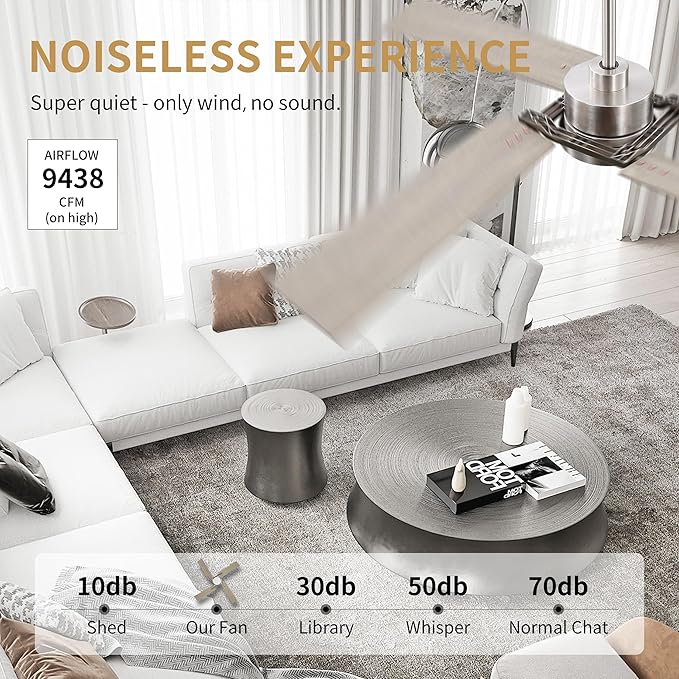 WINGBO 72 Inch Ceiling Fan with Light and Remote, 4 Plywood Blades, 6-Speed Reversible DC Motor, Dimmable, 3CCT, Farmhouse Ceiling Fan for Bedroom Living Room Kitchen, Brushed Nickel and Gray