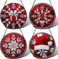 DASTOLL Stained Glass Window Hanging 4 Pcs Set Red Christmas Decorations Theme Large 11.8" - Suncatcher Door Garden Sun Catcher Decor Birthday for Mom Woman Nana Men Friend Wife