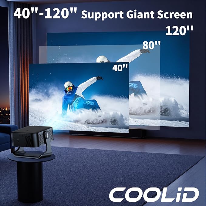 [Compatible with Netflix & Support 4K] 1080P HD Mini Projector Dual Band WiFi6 5G and BT 5.4 Auto Focus & Obstacle Avoidance Portable Outdoor Projector, 270° Adjustable Stand for Home Movie - Black