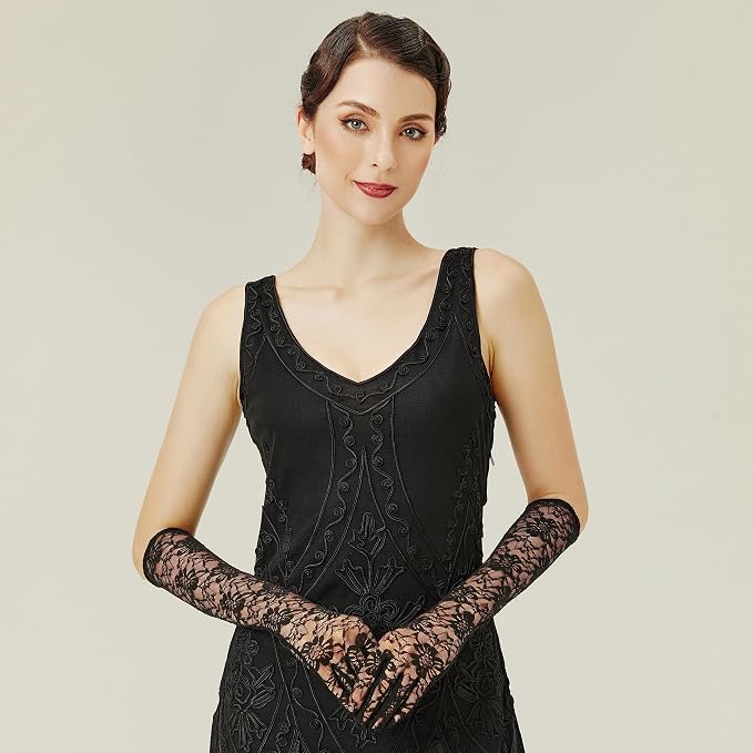 BABEYOND Lace Gloves for Women Long Floral Wedding Gloves for Bride Satin Elbow - Image 4