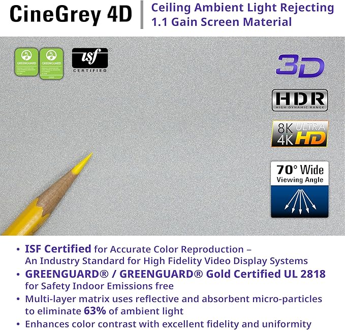 Elite Screens ezCinema Tab-Tension CineGrey 4D, 116-inch 16:9, Manual Floor Pull Up ISF Ceiling Ambient Light Rejecting, Portable Home Office Classroom Projector Screen with Carrying Bag, FT116UH-C4D