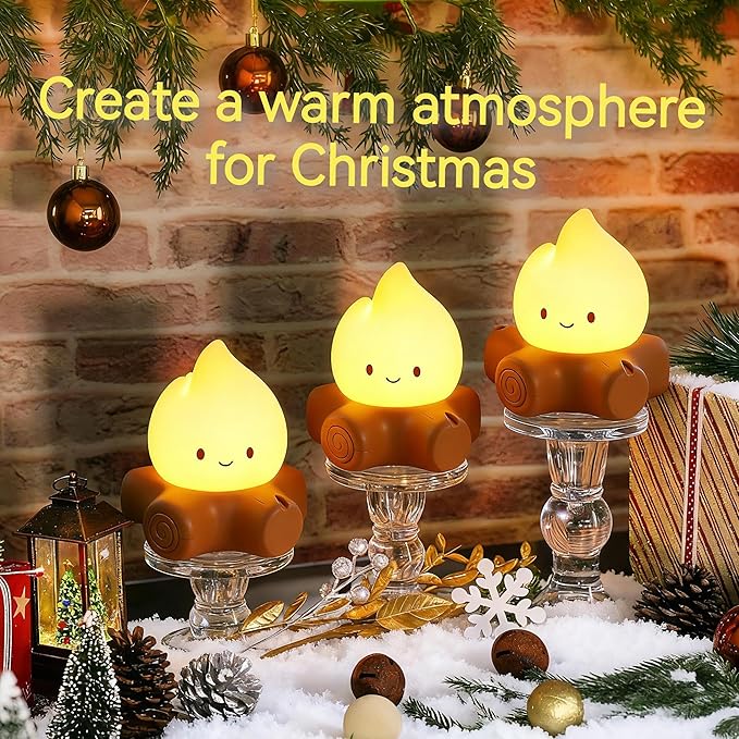 3 PCS Campfire Night Light, Rechargeable Flame Lamp, Cute Desk Lamps for Table Decorations, Flameless Candles Lights Gifts for Kids Teens Friends, Suitable for Birthday Party Holiday Camping Decor