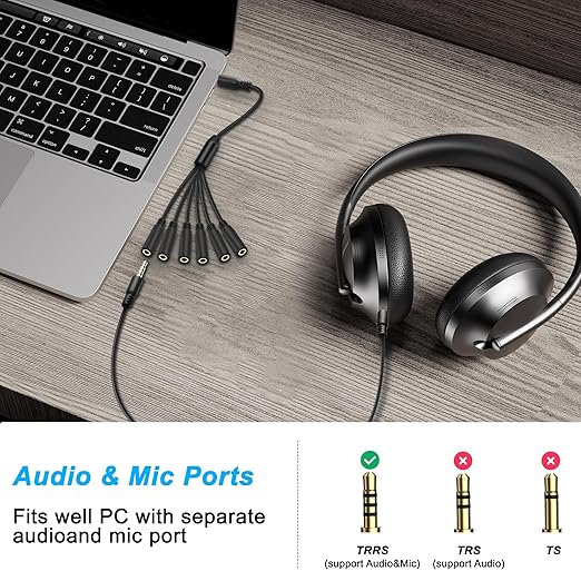 MEIRIYFA 3.5mm Splitter Cable 1 to 6 Ways,1/8 inch 4-Pole/3-Rings TRRS 1 Male to 6 Female Audio Stereo Splitter Extension Cable 3.5mm Audio 1 Input 6 Output Headphone Headset Extender Cord （30CM）