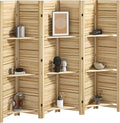 HOMCOM Room Divider, 6 Panel 67" Tall Wood Privacy Screen with 3 Display Shelves, and Folding Storage for Bedroom or Home Office, Natural Wood