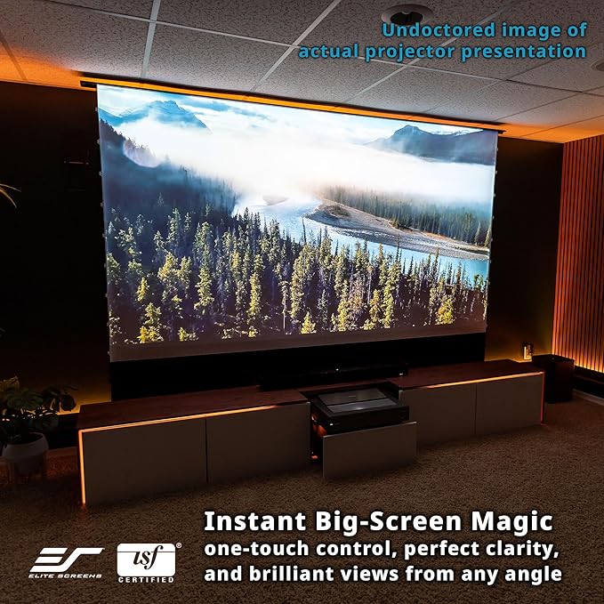 EliteProjector Screens Kestrel Tab-Tension 3 CineWhite, 183" Diag., 16:9 Aspect Ratio, ISF Certified 4K/8K Ultra HD Electric Floor-Rising Motorized Tab-Tensioned Front Projector Screen, FTE183H3