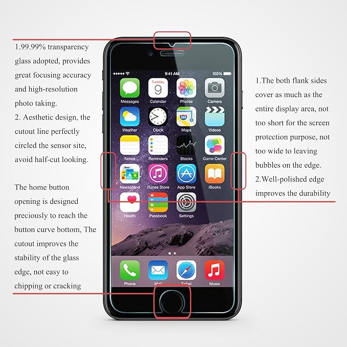 Ailun Screen Protector for Apple iPhone 8, 6 3Pack, 2.5D Edge Tempered Glass - Image 3