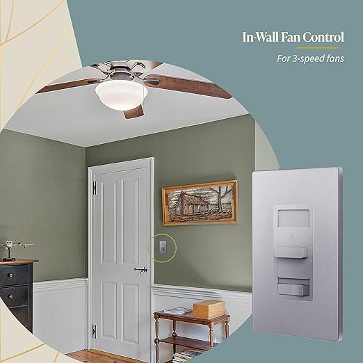 TOPGREENER Kalide Light Switch and 3-Speed Ceiling Fan Control Combo, in Wall Light and Fan Combination Switch, Single Pole, 2.5A, 720W, Neutral Wire Not Required, TGSFS3-SV, Silver