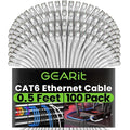 GEARit Cat 6 Ethernet Cable (100-Pack 0.5 Feet) Cat6 Network Patch, 10Gbps, RJ45, Snagless Cord, Gold-Plated Connectors, Internet for PC, TV, Tablet, Router, Printer, Servers, IT Data Center - White
