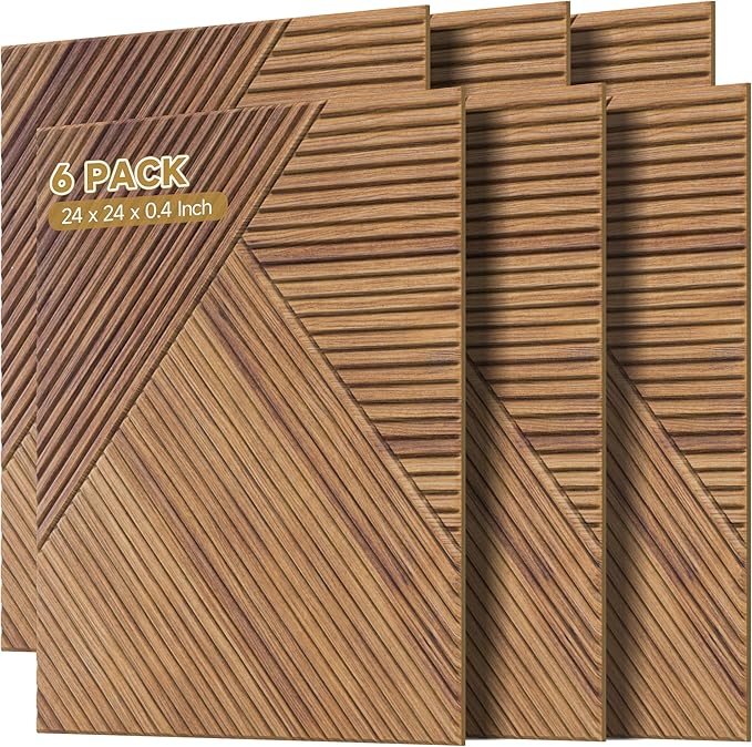 Autorific Acoustic Wall Panels,6 Pack Total Size 72 x 48 Inches,Self-Adhesive Decorative Acoustic Panels for Wall and Ceiling,3D UV Printing with Wood Look,Beech