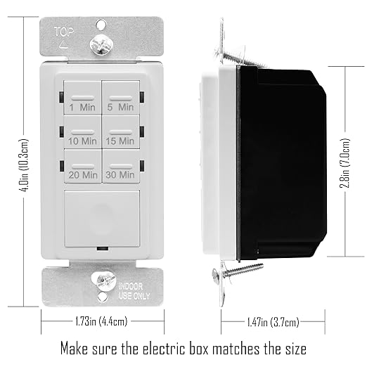 ENERLITES Countdown Timer Switch for bathroom fans and household lights, 1-5-10-15-20-30 Min Settings with Manual Override, Always On Blue LED, Neutral Wire Required, UL Listed, HET06A-R-I, Ivory